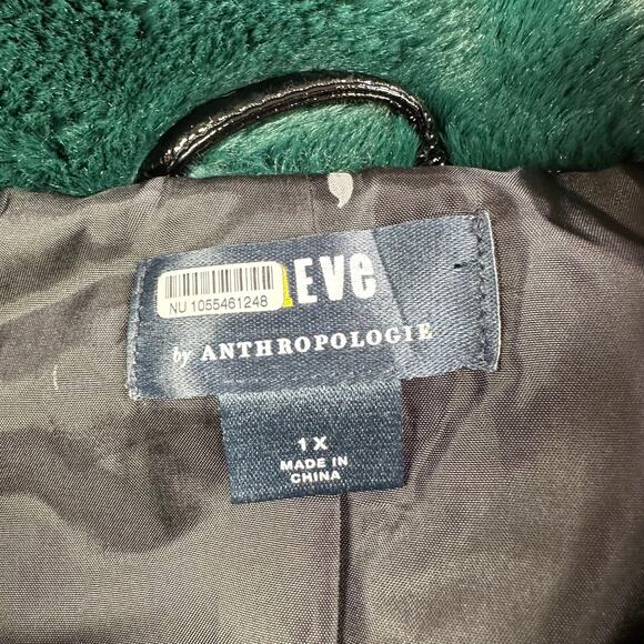 Anthropologie Maeve Jacket Womens 1X Green Faux Fur Bomber Full Zip Patent Fuzzy - Picture 6 of 13